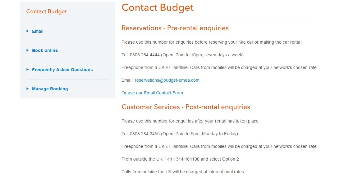 budget rental customer service number