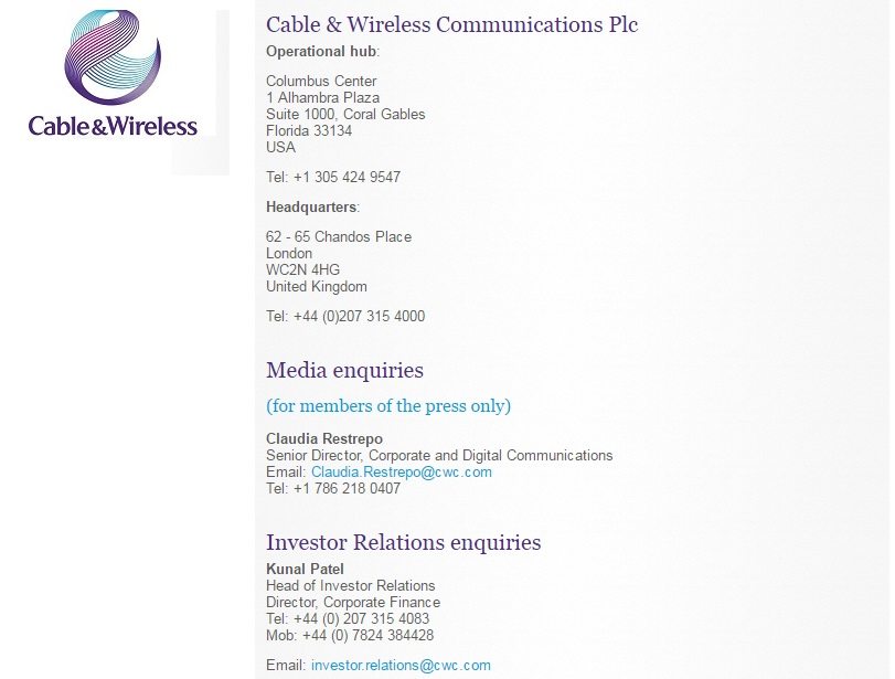 Cable and Wireless Phone Number